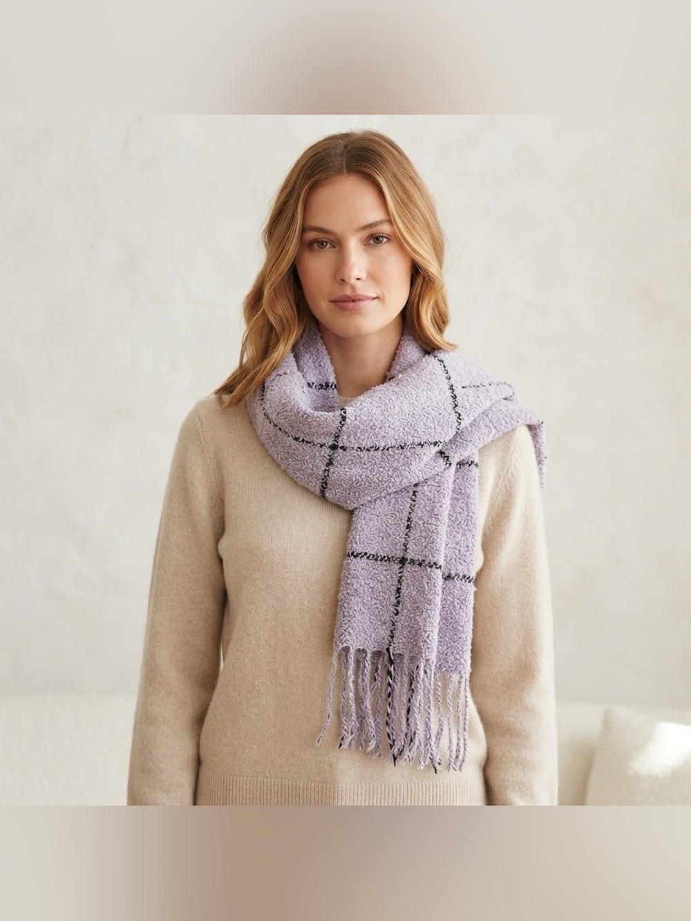 Kate And Leo Purple Plaid Blanket Scarf Fringe Winter Wrap Cozy Oversized Soft